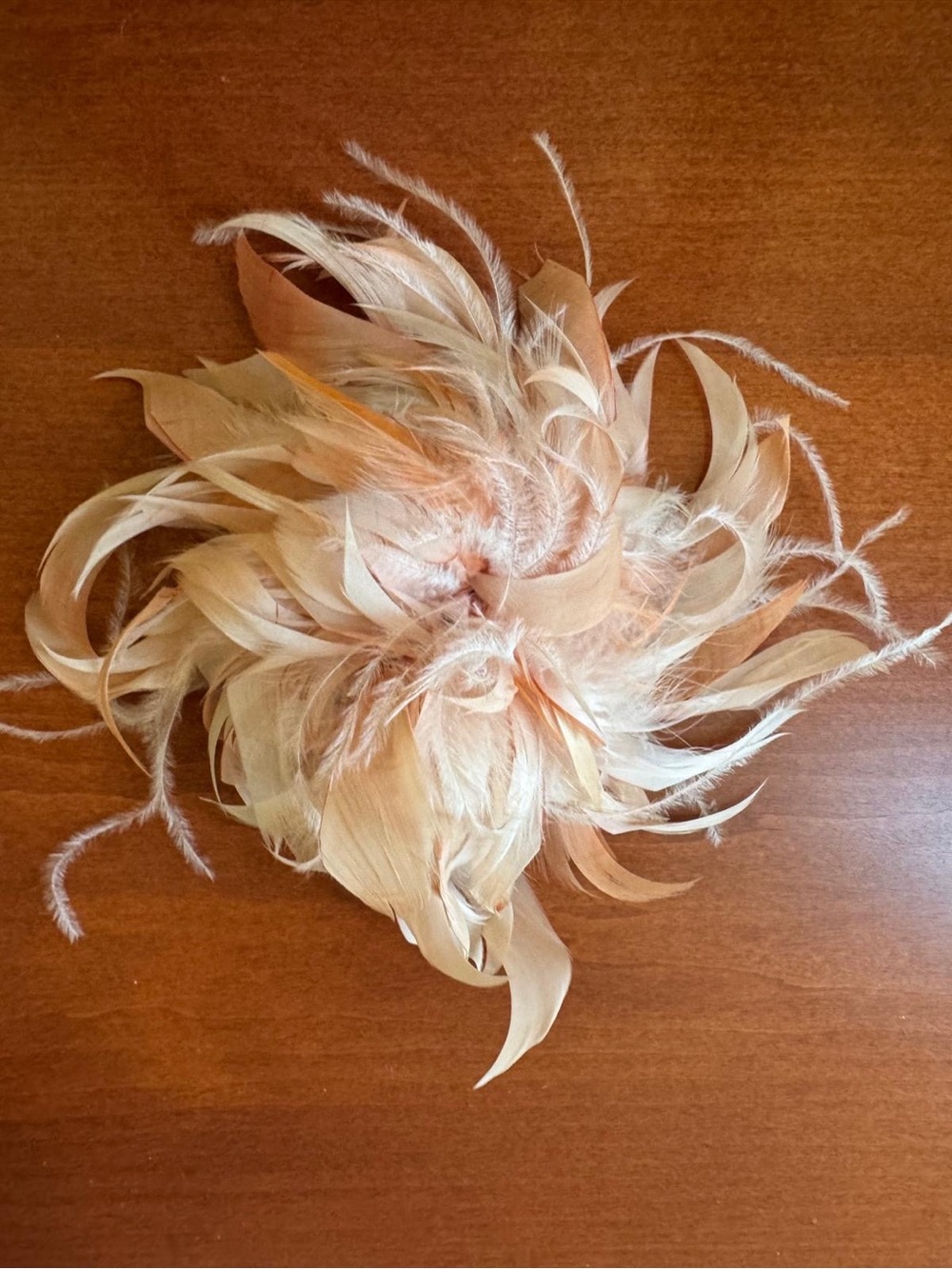 Peach Blush Feather Brooch Pin Fascinator Hair Clip Floral Statement Vintage